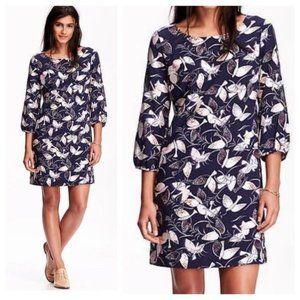 Old Navy Bird Dove Print Shift Dress Navy Rayon
